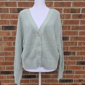 American Eagle Seafoam Green/Blue Cropped Drop Shoulder Knit Cardigan Medium